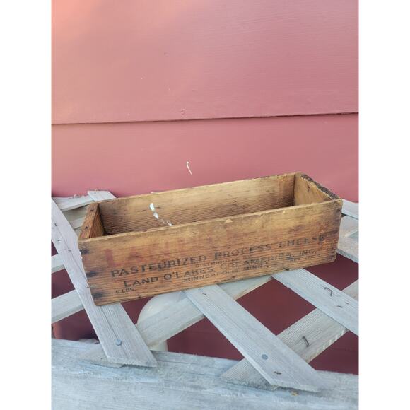 Vintage Land O'Lakes Cheese  Box Wood Crate Container 5 LB Primitive Farmhouse - Picture 3 of 5